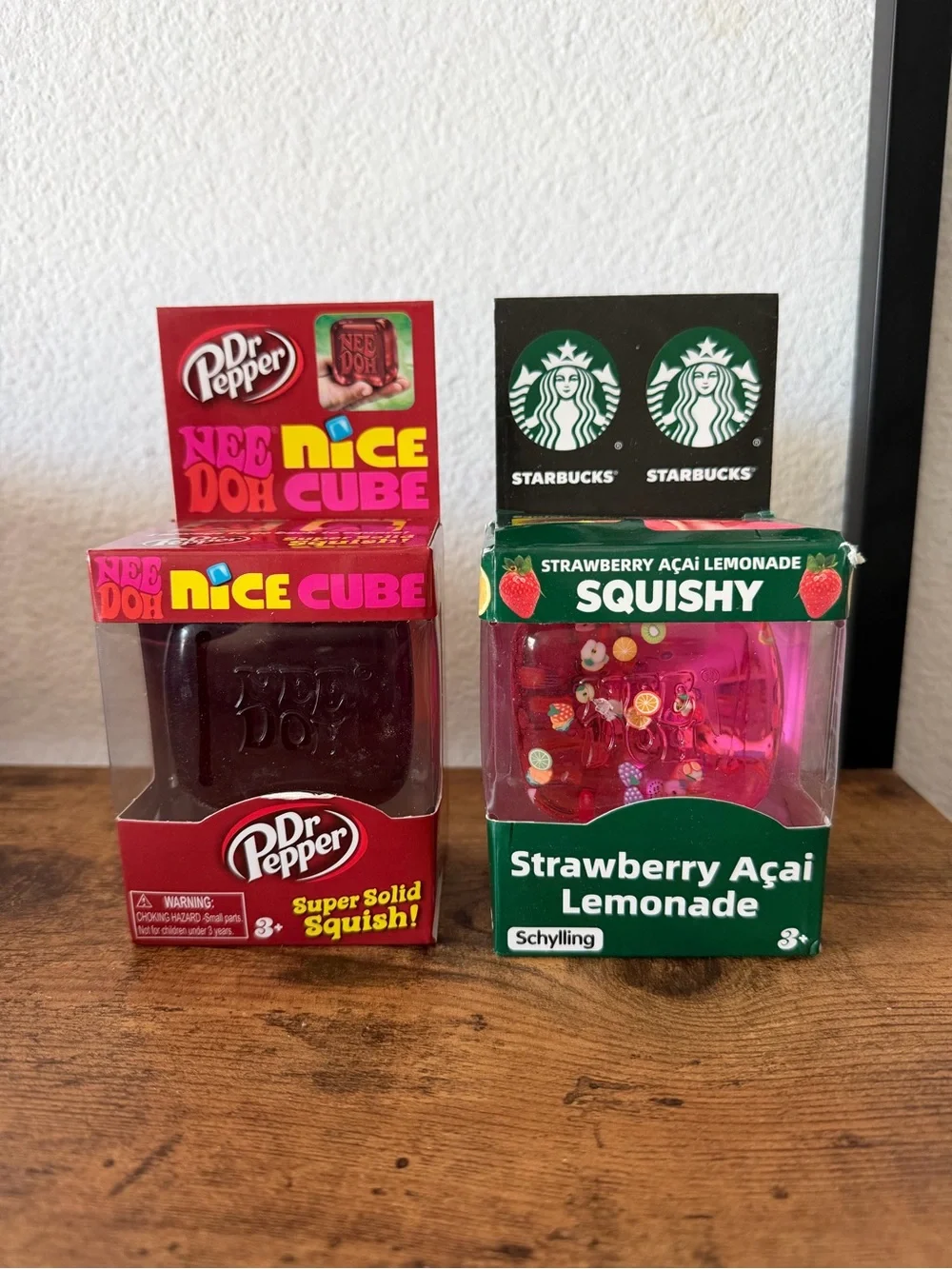 Dr Pepper and Starbucks Nice Doh Cube Squishy Toy - Red & Pink